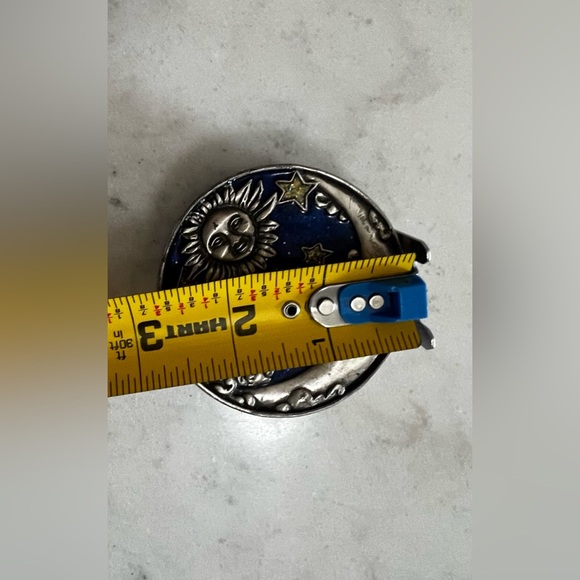 Round Pewter Lidded Trinket/Jewelry/Ring Box (Stars/Moon/Sun on Blue Enamel) - Picture 7 of 8